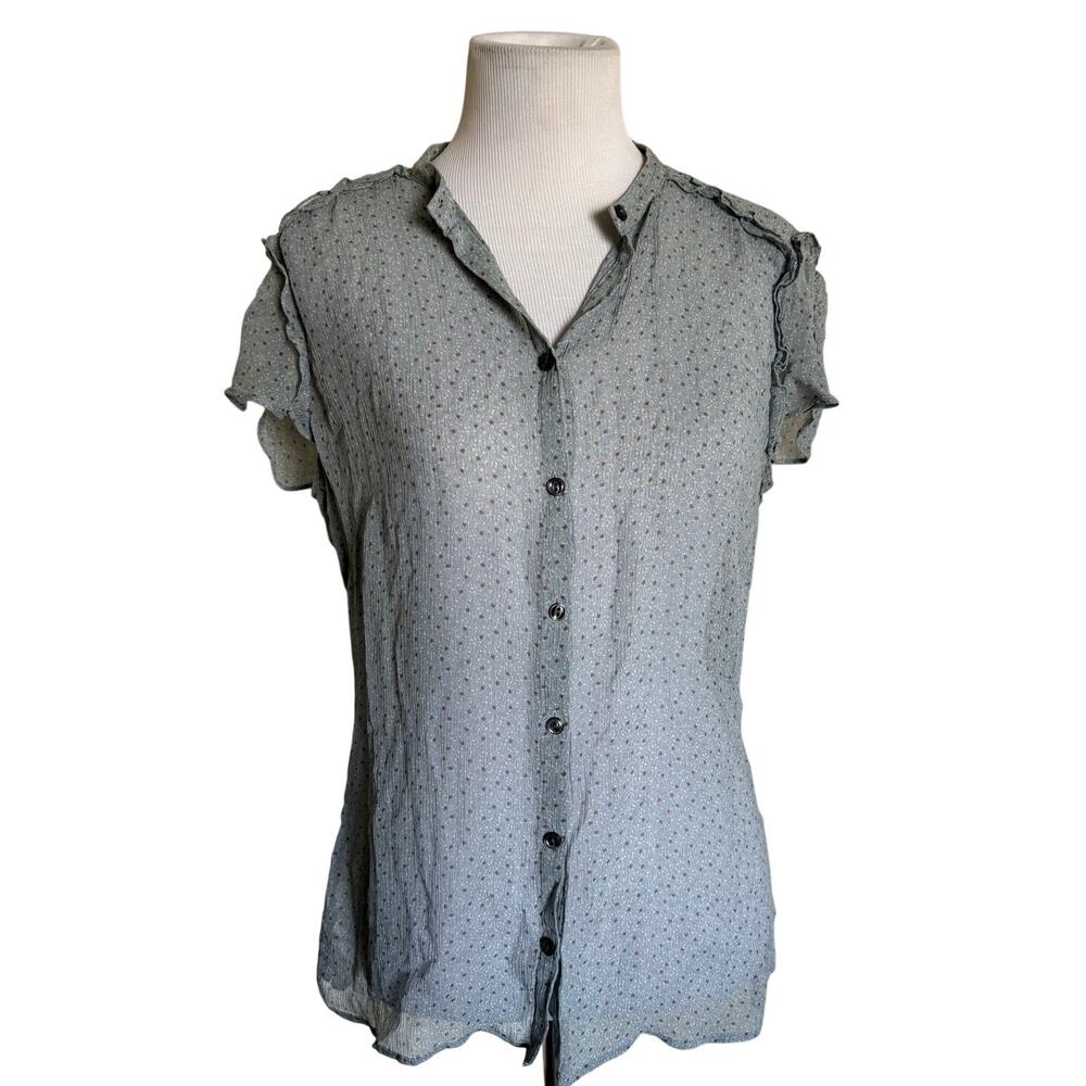 Y2K Banana Republic Sheer Ditsy Romantic Polka Dot Ruffle Flutter Sleeve Blouse